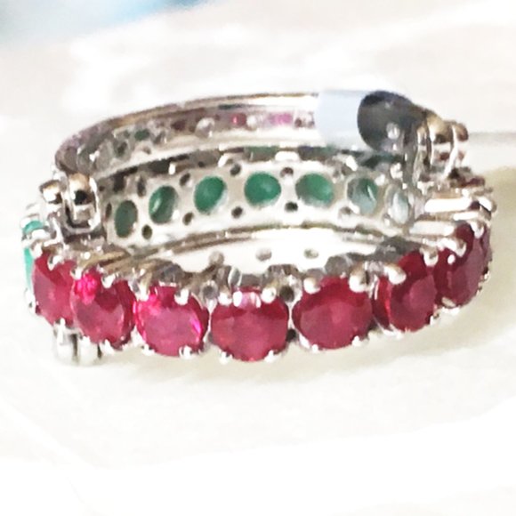 REVERSIBLE Emerald & Ruby Ring .925 Sterling Silver Genuine Gemstones - Picture 8 of 9